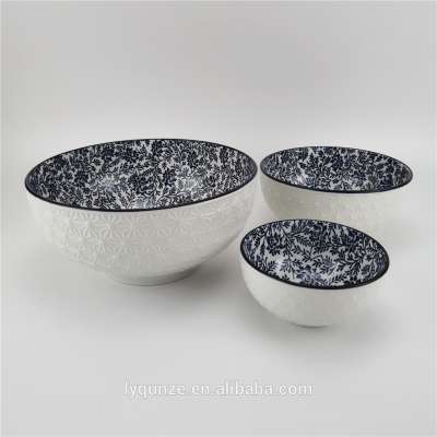 Chinese Supplier Large Ceramic Porcelain White Embossed Deep Soup Cereal Bowl