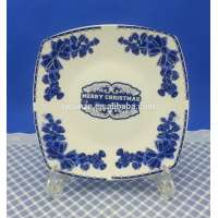 Wholesale christmas design blue and white porcelain square flat plate,christmas dessert plate,dinner plate