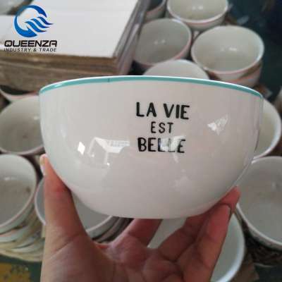 5.5inch porcelain funny french cereal bowl with letter " la vie est belle"