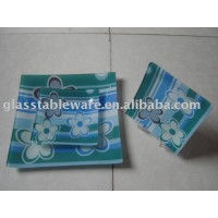 square shaped tempere glass plate set with new design