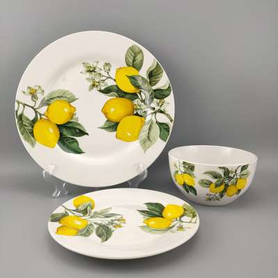 2020 latest lemon design 12pcs ceramic porcelain dinner dinnerware sets